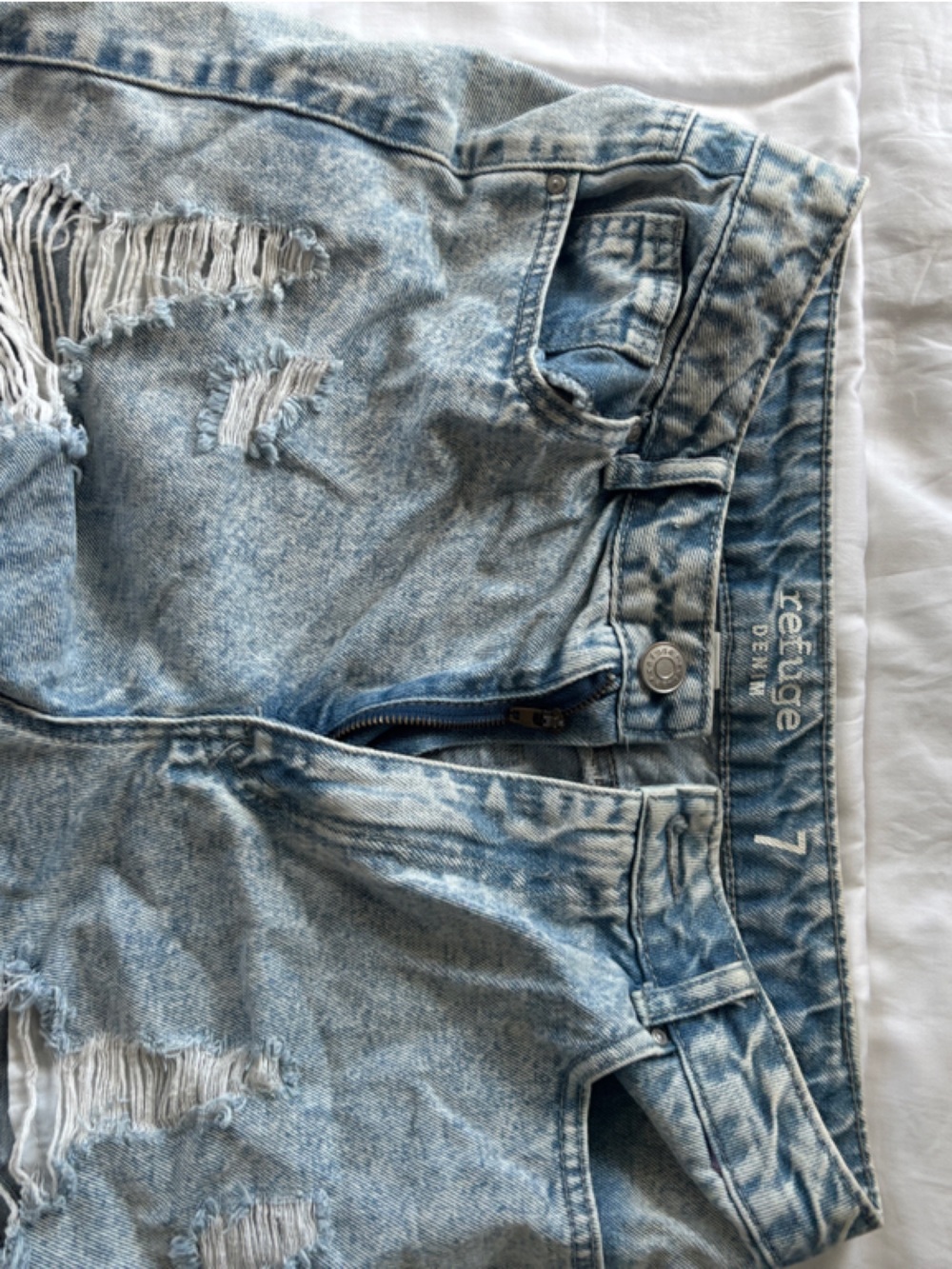 refuge Light Wash Distressed Denim Shorts